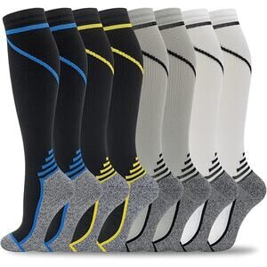 8 Pairs Compression Socks 20-30 mmHg Knee High Men Women Running Travel L/XL